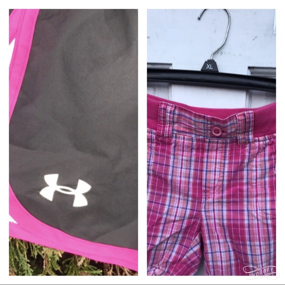 Under Armour Heat Gear Athletic Shorts Pink Plaid - Picture 6 of 15
